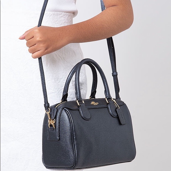 Coach Leather Bennett Satchel Metallic Denim Authentic - Picture 11 of 11